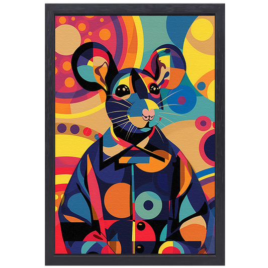 Kleurrijk Pop Art Muis in Jasje canvas met baklijst