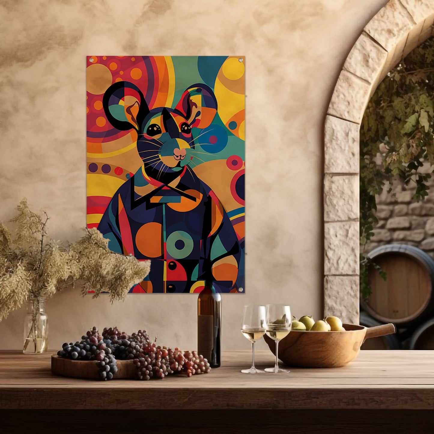 Kleurrijk Pop Art Muis in Jasje tuinposter