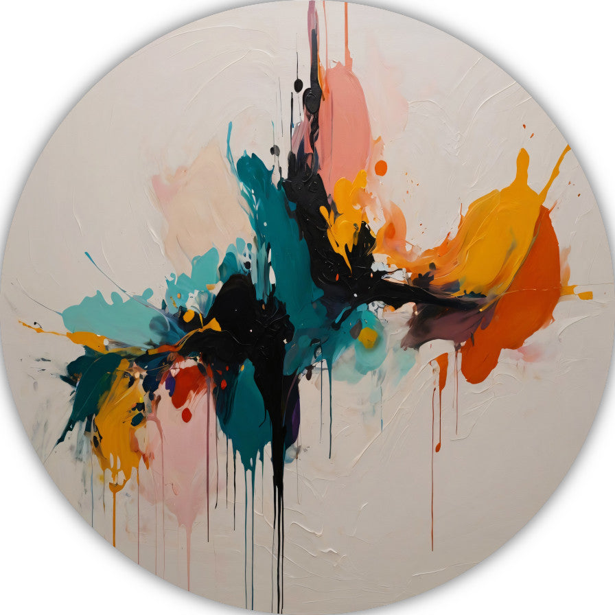 Dynamische Abstracte Kleurexplosie op Canvas aluminium muurcirkel