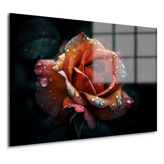 Rozen close-up met waterdruppels acrylglas