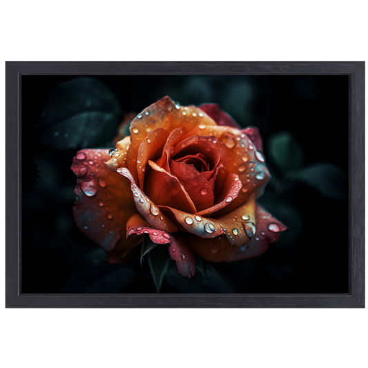 Rozen close-up met waterdruppels canvas met baklijst