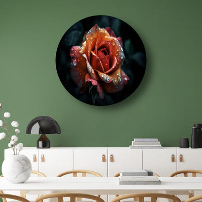 Rozen close-up met waterdruppels aluminium muurcirkel