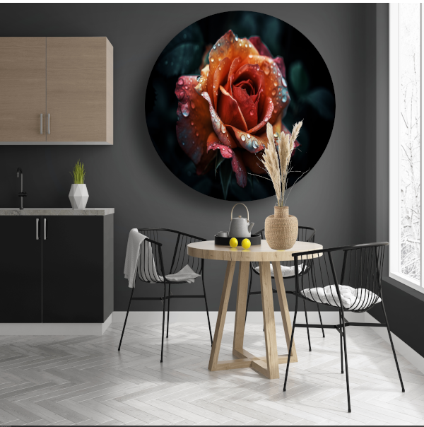 Rozen close-up met waterdruppels aluminium muurcirkel