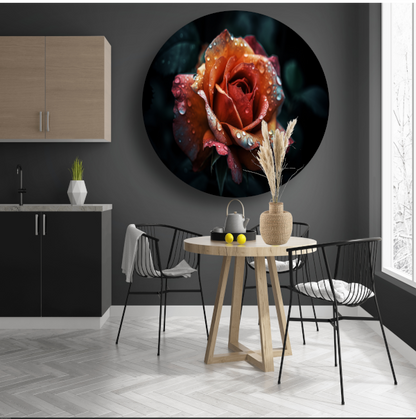 Rozen close-up met waterdruppels aluminium muurcirkel