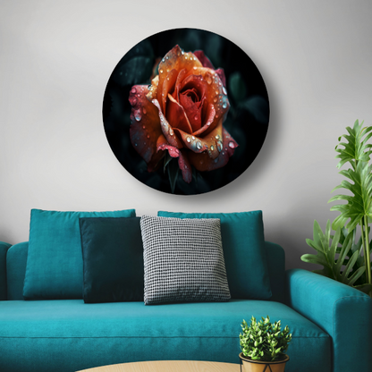 Rozen close-up met waterdruppels aluminium muurcirkel