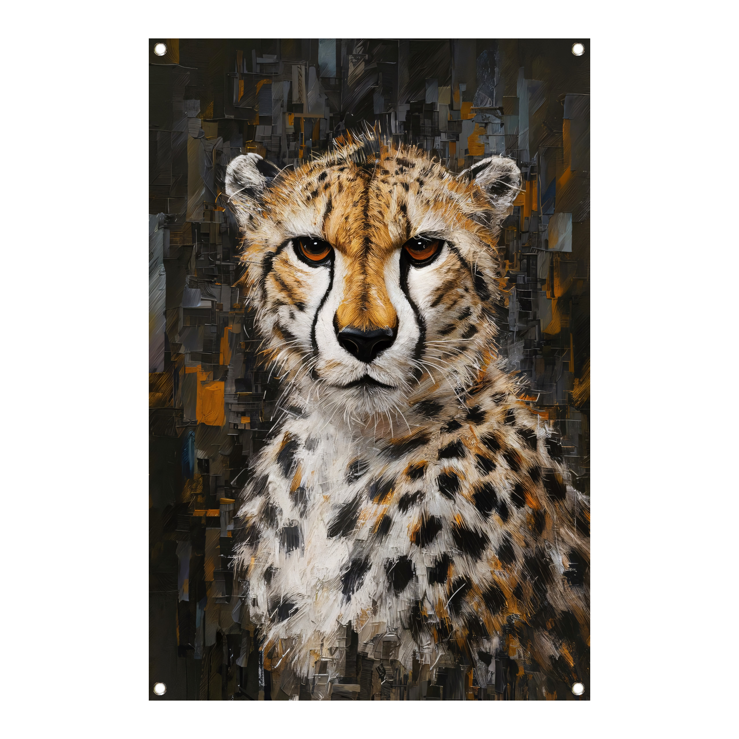 Abstracte Cheetah in Stedelijk Landschap tuinposter