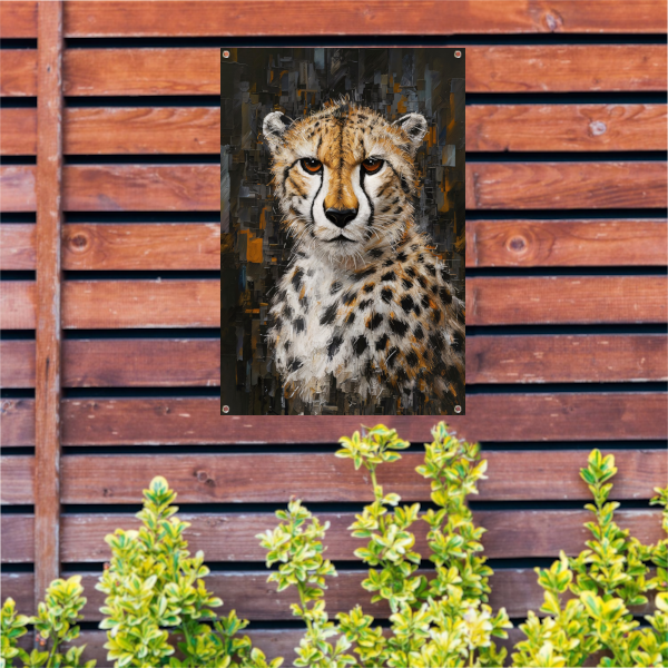 Abstracte Cheetah in Stedelijk Landschap tuinposter