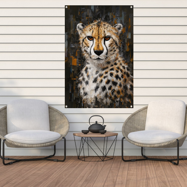 Abstracte Cheetah in Stedelijk Landschap tuinposter