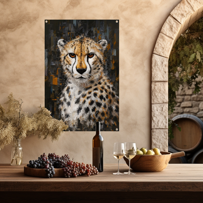 Abstracte Cheetah in Stedelijk Landschap tuinposter
