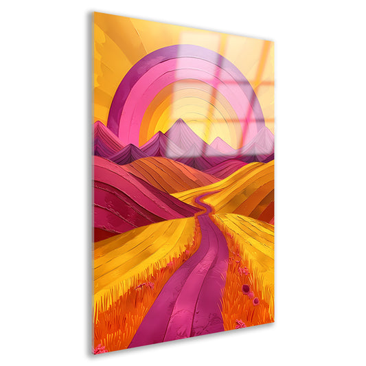 Kleurrijke Abstracte Bergen en Kronkelende Weg acrylglas