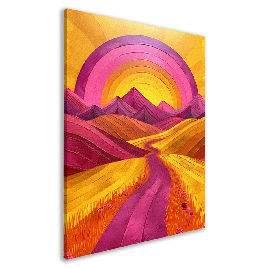 Kleurrijke Abstracte Bergen en Kronkelende Weg canvas
