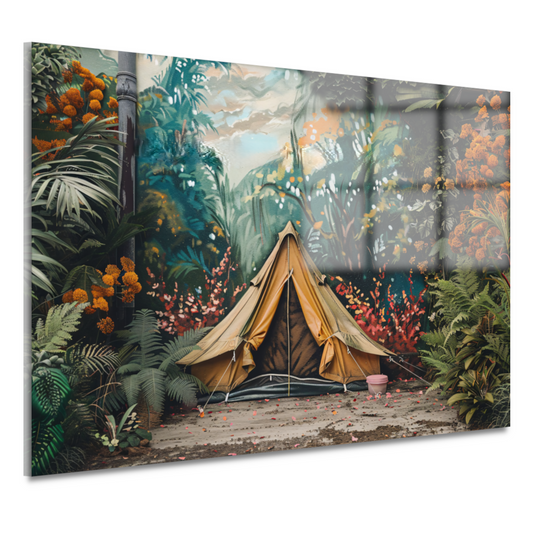 Kampeertent in een dromerig kleurrijk bos acrylglas