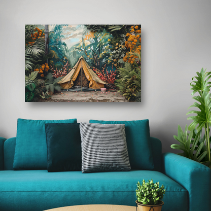 Kampeertent in een dromerig kleurrijk bos poster