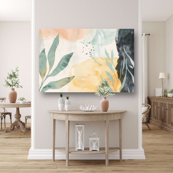 Dromerige Abstracte Aquarel in Zacht Kleurenpalet canvas met baklijst