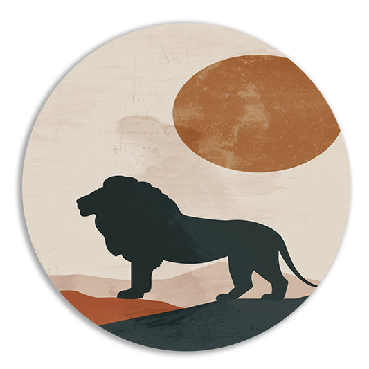 Leeuw silhouet tegen oranje zon in minimalistische stijl forex muurcirkel