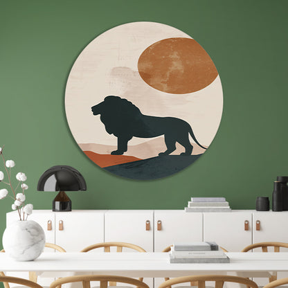 Leeuw silhouet tegen oranje zon in minimalistische stijl forex muurcirkel