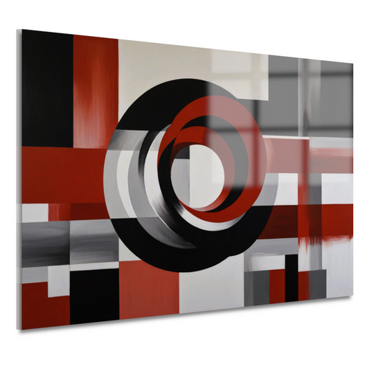 Abstract minimalisme met rode en zwarte cirkels acrylglas