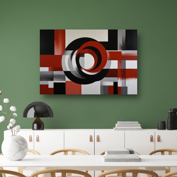 Abstract minimalisme met rode en zwarte cirkels poster