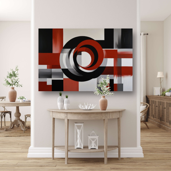 Abstract minimalisme met rode en zwarte cirkels poster