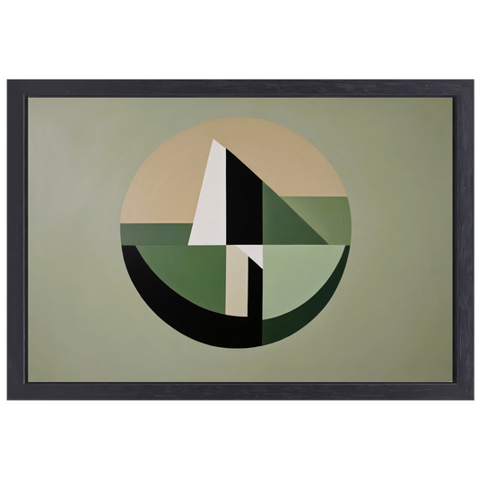 Abstracte Geometrie in Groen en Beige Tinten canvas met baklijst