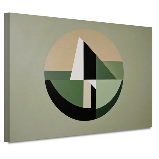 Abstracte Geometrie in Groen en Beige Tinten canvas