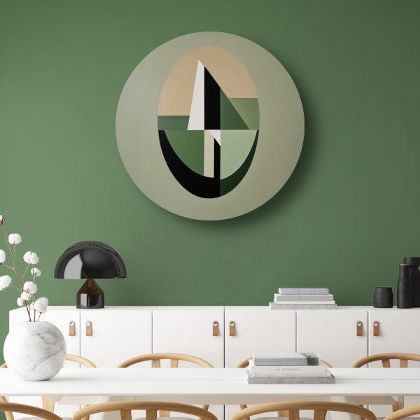 Abstracte Geometrie in Groen en Beige Tinten aluminium muurcirkel