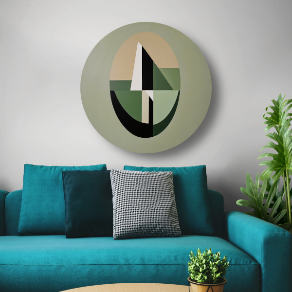 Abstracte Geometrie in Groen en Beige Tinten aluminium muurcirkel