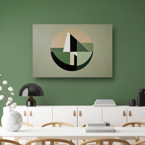 Abstracte Geometrie in Groen en Beige Tinten canvas