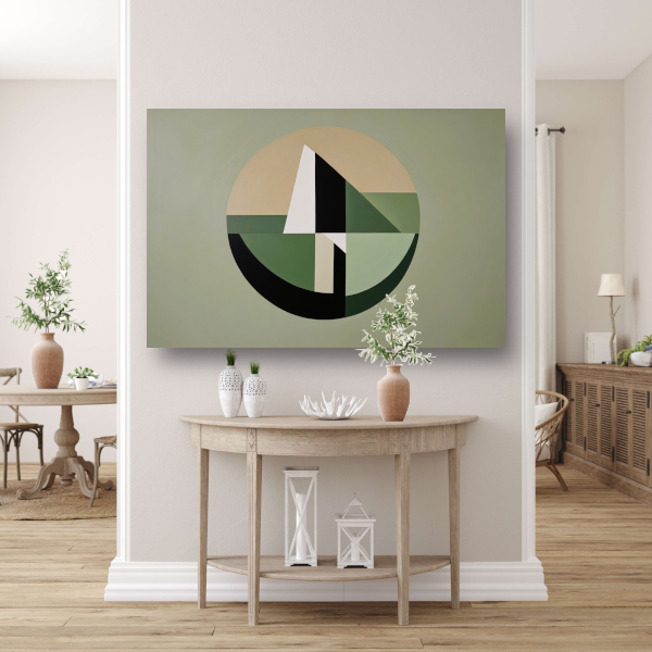 Abstracte Geometrie in Groen en Beige Tinten poster
