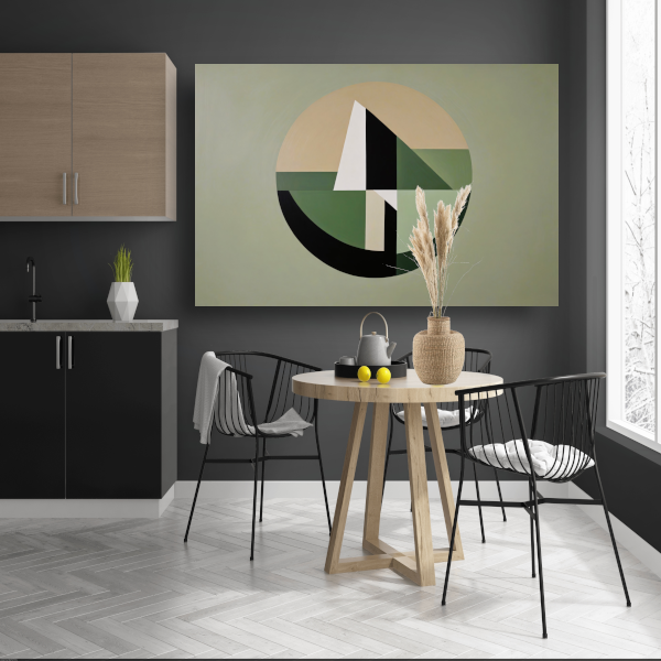 Abstracte Geometrie in Groen en Beige Tinten canvas