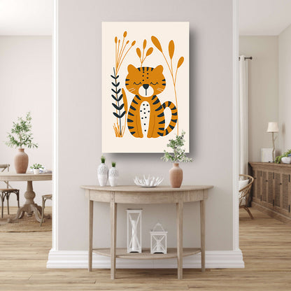Minimalistisch tijgerontwerp met planten canvas met baklijst
