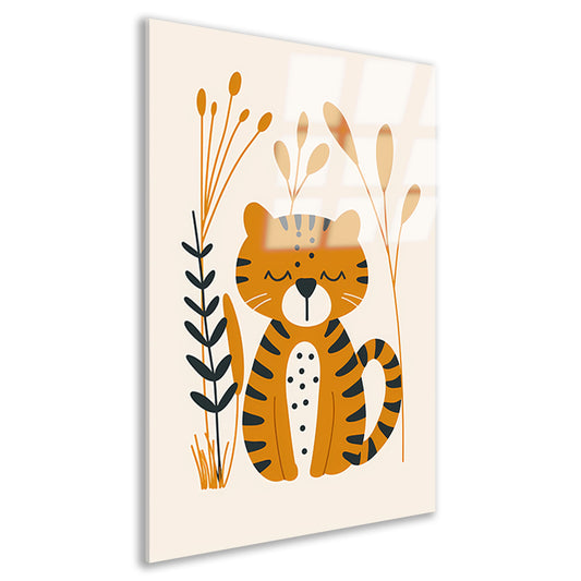 Minimalistisch tijgerontwerp met planten acrylglas