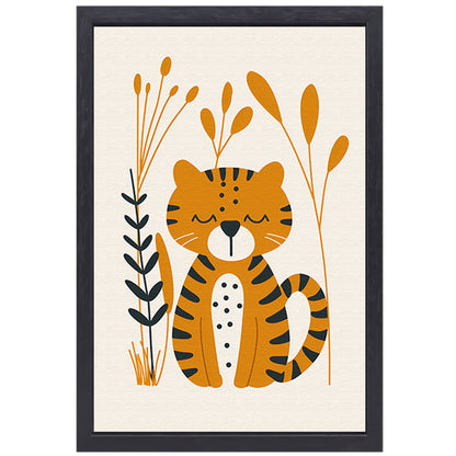 Minimalistisch tijgerontwerp met planten canvas met baklijst