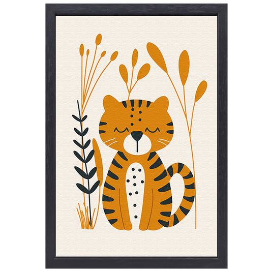 Minimalistisch tijgerontwerp met planten canvas met baklijst