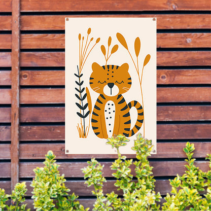 Minimalistisch tijger ontwerp met planten tuinposter