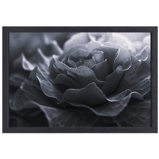 Monochrome close-up van een bloem in detail canvas met baklijst