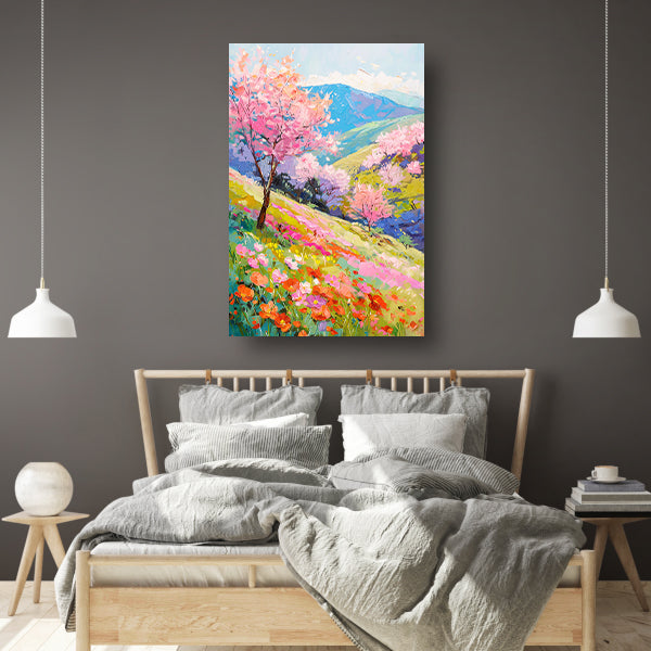 Prachtig impressionistisch bloemenveld in de lente canvas met baklijst