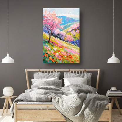 Prachtig impressionistisch bloemenveld in de lente poster