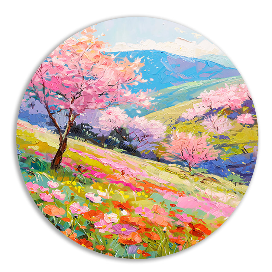 Prachtig impressionistisch bloemenveld in de lente forex muurcirkel