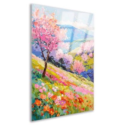 Prachtig impressionistisch bloemenveld in de lente acrylglas