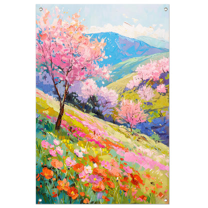 Prachtig impressionistisch bloemenveld in de lente tuinposter