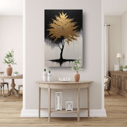 Abstracte Gouden Boom in Monochrome Reflectie canvas