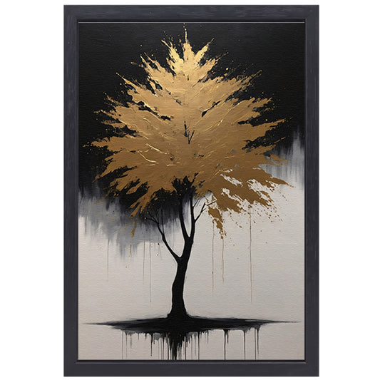 Abstracte Gouden Boom in Monochrome Reflectie canvas met baklijst