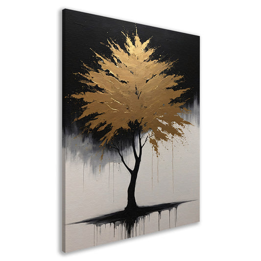Abstracte Gouden Boom in Monochrome Reflectie canvas