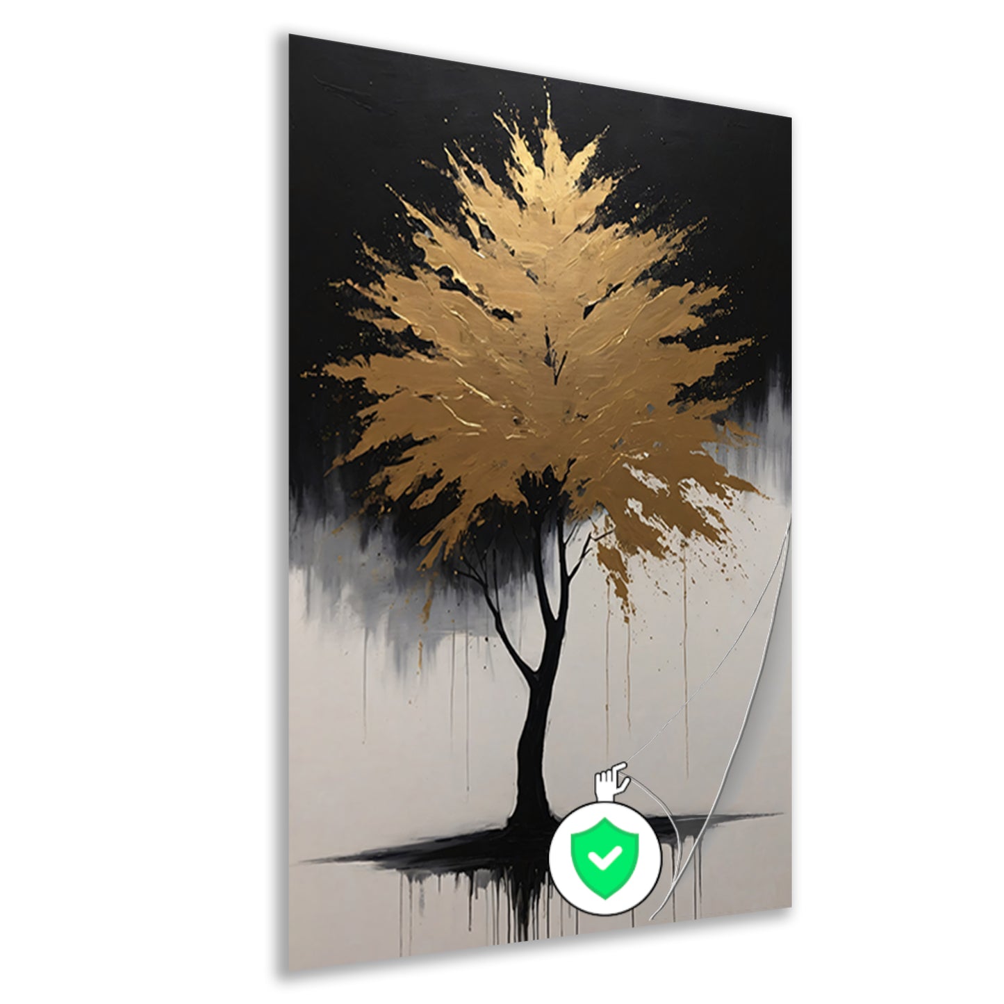 Abstracte Gouden Boom in Monochrome Reflectie poster