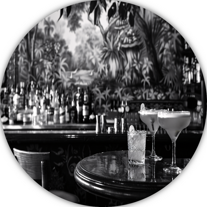Elegante Zwart-Wit Cocktailbar Momentopname aluminium muurcirkel