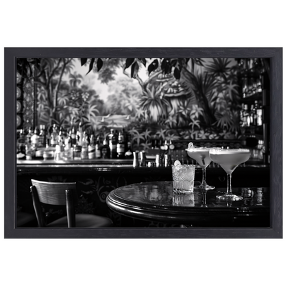 Elegante Zwart-Wit Cocktailbar Momentopname canvas met baklijst