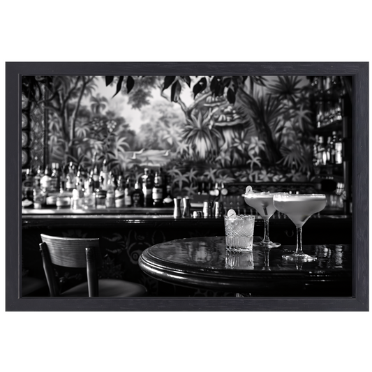 Elegante Zwart-Wit Cocktailbar Momentopname canvas met baklijst