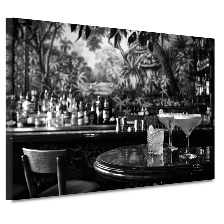 Elegante Zwart-Wit Cocktailbar Momentopname canvas