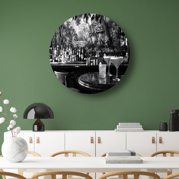 Elegante Zwart-Wit Cocktailbar Momentopname aluminium muurcirkel